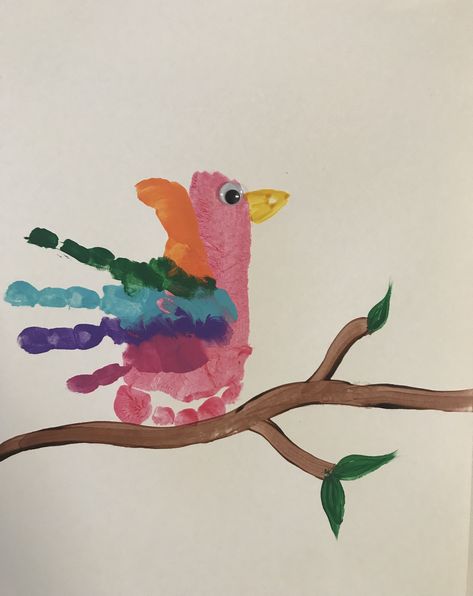 Parrot handprint and footprint! Zoo Crafts, Monkey Puzzle, Turkey Bird, Infant Room, Footprint Art, Handprint Crafts, Exotic Birds, Easy Crafts For Kids, Hand Print