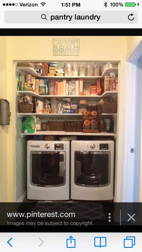 Laundry Closet And Pantry, Pantry Above Washer And Dryer, Dining Laundry Combo, Pantry Laundry Room Combo Small Spaces Stacked, Pantry Laundry Closet Combo, Washroom Pantry Combo, 90s Laundry Room, Laundry Room Turned Into Pantry, Pantry Washer Dryer Combo