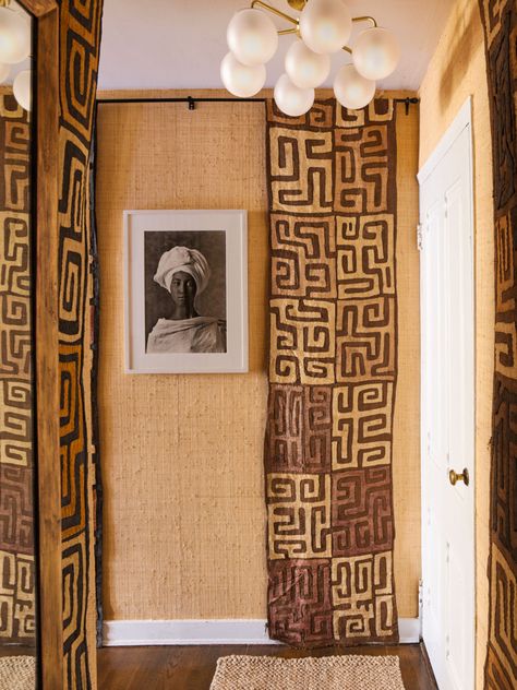 An Interior Designer’s Office-Home in Annie Hall’s Building Senegalese Interior Design, Kenya Interior Design, African Lighting Fixtures, African Tapestry Wall Hangings, African Wall Art Living Rooms, Home Textile Design, Framing Textiles, Global Interior Design, African Boutique