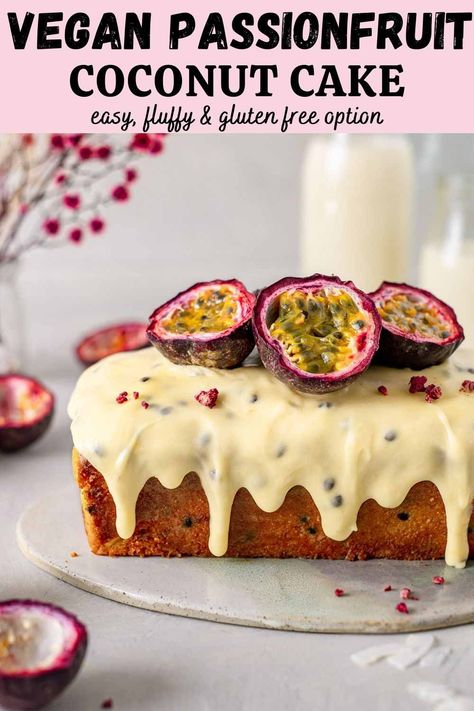 Easy Vegan Passionfruit Cake Rainbow Nourishments, Vegan Apple Bread, Easy Lemon Loaf, Passionfruit Cake, Passionfruit Slice, Vegan Brioche, Pops Recipes, Passion Fruit Cake, Gf Sweets