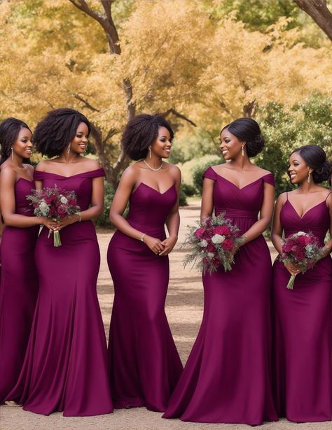 Bridesmaid And Maid Of Honor Dresses, Bridesmaid Black Women, Bridal Maids Dresses Style, Braidsmade Dress, Bridal Maid Dress, Plus Size Wedding Guest Outfits, Fuschia Pink Dress, Dark Purple Bridesmaid Dresses, Maid Of Honor Dress