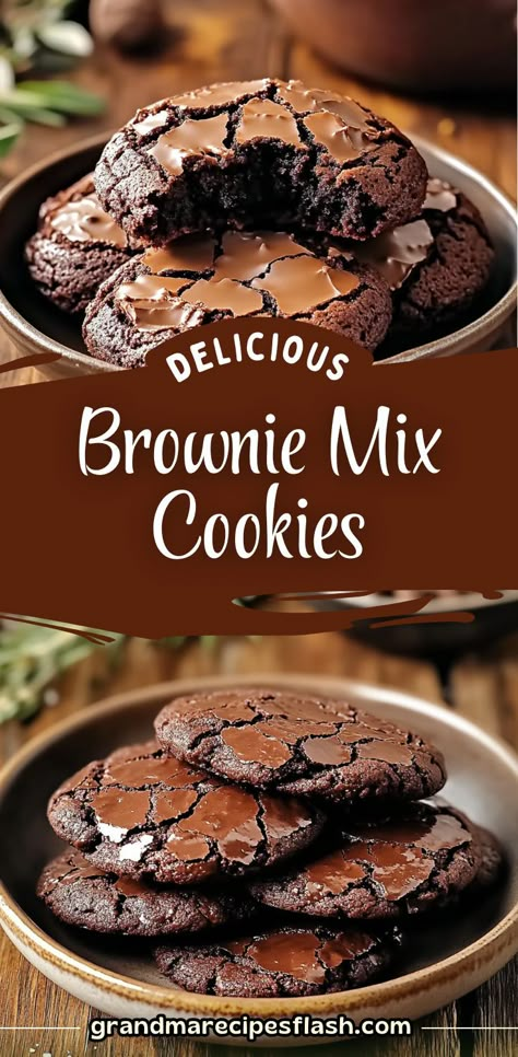 These delicious cookies made from brownie mix are a quick and easy way to enjoy a chewy, fudgy treat! Perfect for satisfying your sweet tooth in no time Box Brownie Mix Into Cookies, Frosted Mini Wheats Recipe Desserts, Brownie Cool Whip Cookies, Cookies Brownies Recipe, Brownie Ideas Desserts, Quick Sweet Tooth Recipes, Cookies Made With Brownie Mix Boxes, Duncan Hines Brownie Cookies, Using Brownie Mix For Cookies