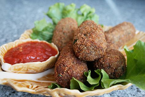 Eggplant Croquettes | Italian Food Forever Eggplant Croquettes, Vegetarian Wedding Menu, Vegetarian Wedding, Antipasti Platter, Oven Roasted Tomatoes, Veggie Ideas, Eggplant Zucchini, Italian Food Recipes, Ball Recipes