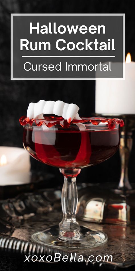 When the spooky season rolls around, there are plenty of exciting recipes to make, but don't forget about cocktails! This red Halloween rum cocktail is a great party beverage. Made with black cherry rum, fruit juice and more, it's a blood red cocktail which is delicious as well as perfectly fitting for the occasion. You’re going to love this delicious Halloween rum cocktail. It's a cute rum Halloween drink with fruit juices, black cherry rum and novelty fangs! #halloween #cocktail #rum #red Red Alcoholic Drinks, Drinks Made With Rum, Black Cherry Rum, Halloween Punch Recipes, Halloween Party Drinks, Halloween Food Dinner, Rum Punch Recipes, Halloween Drinks Alcohol, Halloween Food Appetizers