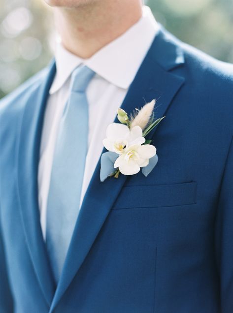 Coastal Wedding Groomsmen, Coastal Wedding Boutonniere, Coastal Wedding Groom Attire, Beach Wedding Groom Attire Blue, Peach Beach Wedding, Blue Wedding Suit Groom, Wedding Groomsmen Suits, Groomsmen Colors, Cornflower Wedding