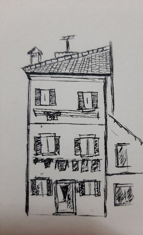 Easy Rough Sketches, Pen Only Drawing, Black And White Sketches Simple, Drawing Buildings Sketch Simple, 2d Sketch Art, Engineering Sketches Drawings, Building Pen Sketch, Building Pen Drawing, Sketch Ideas With Pen