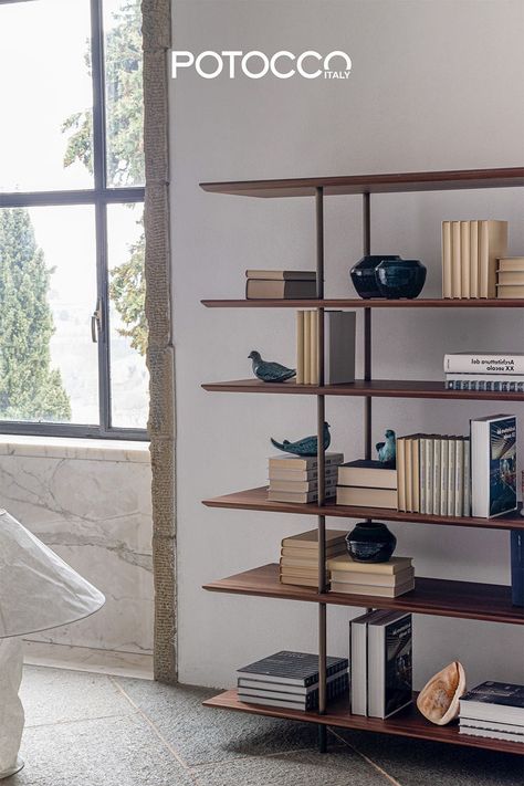 Discover the Arial bookshelf, minimal and contemporary, designed by Gabriele e Oscar Buratti Archittetti Freestanding Bookshelves, Freestanding Bookcase, Embossed Metal, Wooden Drawers, Home Library, Ash Wood, Storage Furniture, Bookshelves, The Room