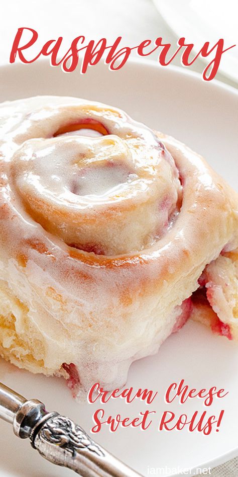 Sourdough Discard Raspberry Rolls, Raspberry Cream Cheese Pastry, Raspberry Sweet Rolls Recipe, Puff Pastry Sweet Rolls, Raspberry Cinnamon Rolls Recipe, Raspberry Cream Cheese Rolls, Sweet Rolls Homemade, Breakfast Rolls Sweet, Yeast Sweet Rolls