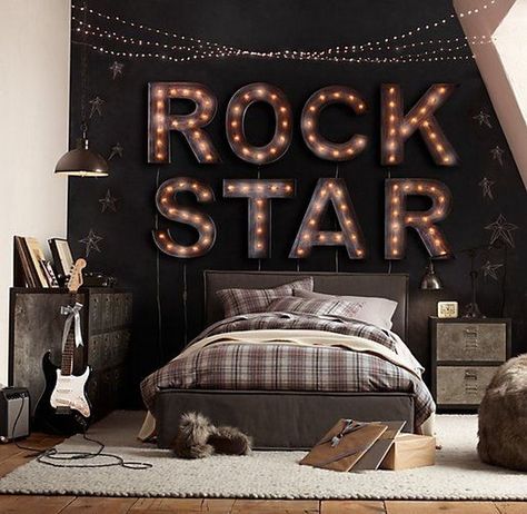 Let-it-be-Rock-7-Rock-and-Roll-Inspired-Bedrooms-for-Kids-6 Let-it-be-Rock-7-Rock-and-Roll-Inspired-Bedrooms-for-Kids-6 Room Decor Ideas For Men, Rock N Roll Bedroom, Rock And Roll Room, Music Room Decor Ideas, Rock Bedroom, Music Themed Bedroom, Music Room Design, Childrens Rooms, Teen Boy Room