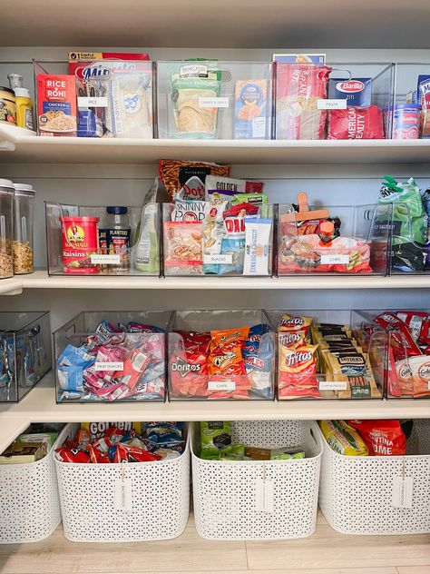 Are your snack zones ready for summer break? Now is a great time to edit your fridge, pantry, and freezer before your kids are home more and searching for food. Don't forget the 3 steps to organizing any space- Empty Sort Organize Want more help organizing? Join our email list and get our free 3 step guide to organizing! Clear Storage Bins Organization Pantry, Clear Bin Pantry Organization, Snack Food Organization, Organized Snack Pantry, Pantry Organization Clear Bins, Snack Pantry Goals, How To Organize Chips In Pantry, Food Organization No Pantry, Pantry Organization For Kids' Snacks