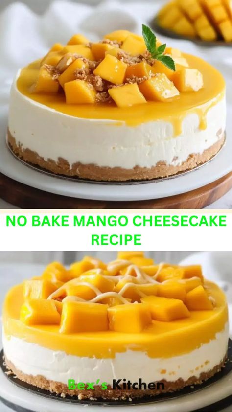 No bake mango cheesecake recipe – Bex’s Kitchen No Bake Mango Cheesecake Recipes, Mango Cheesecake Recipe, No Bake Mango Cheesecake, Dessert Quick, Fruity Dessert, Mango Dessert Recipes, Mango Jam, Mango Cheesecake, Mango Dessert