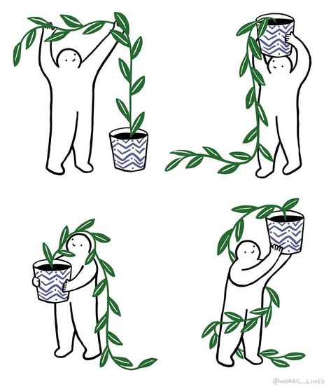 Growing Plant Illustration, Plant Growing Illustration, Pothos Illustration, Resilience Art, Worry Lines, Me You, On Me, Illustration Line Art, Plant Doodle