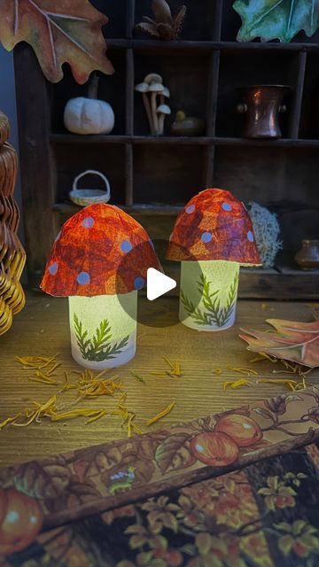 Gunna Ydri on Instagram: "We have had so much fun creating these tiny mushrooms lanterns, it is the perfect craft for this time of year🧡  We used battery operated tea candles for our mushroom lanterns and they look magical on H little nature table🧡  Oiling the paper will make it semitransparent🧡  You don’t need to make the tissue paper layer ms to thick, because you want the light to shine through 🧡  It is easier to use a plastic cup or bowl for the top of the mushroom lantern, as plastic is more flexible and it will be easier to remove after it is dry🧡  #waldorfhomeschool #naturalchildhood #simpleliving #magicalchildhood #wildandfree #slowliving #wildandfree #lanterncraft #lanternwalk #seasonalliving #mushroomcraft #easypapercraft #waldorfhome #mushroomactivity #toadstoolcrafts" Mushroom Lanterns, Mushroom Lantern, Christmas Lanterns Diy, Kids Art Space, Tissue Paper Lanterns, Tea Light Lanterns, Lantern Craft, Tiny Mushroom, Mushroom Crafts