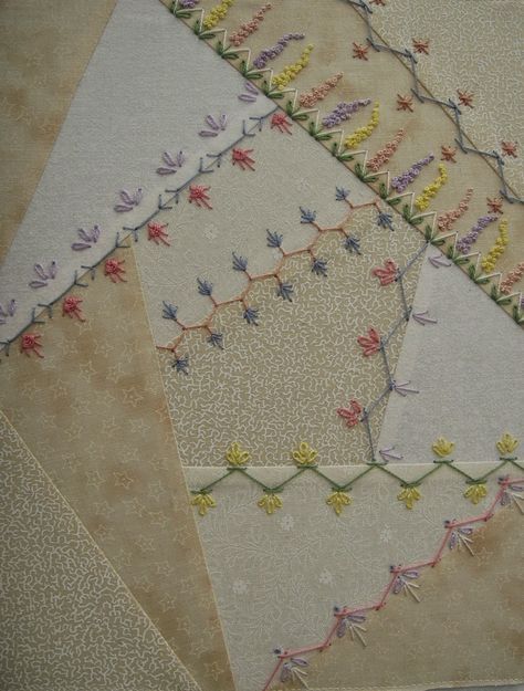 Crazy Quilt Tutorials, Crazy Quilt Embroidery, Crazy Quilts Patterns, Quilt Stitches, Crazy Quilt Stitches, Quilt Embroidery, Crazy Quilt Blocks, Quilting Templates, Crazy Patchwork