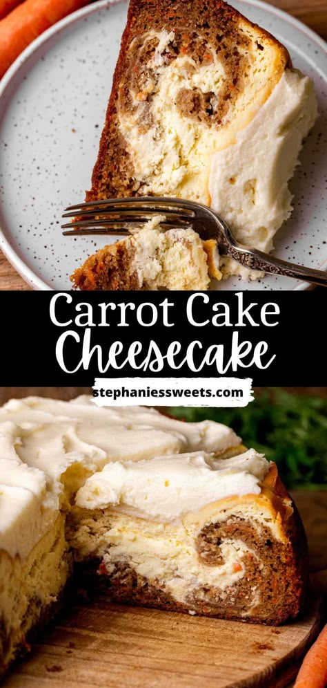 This carrot cake cheesecake is a combination of carrot cake and a cheesecake! It has swirls of carrot cake and cheesecake. It is topped with cream cheese frosting. This is the best of both desserts! Carrot Cake Dessert, Carrot Cake Cheesecake Recipe, Carrot Cheesecake, Cake And Cheesecake, Easter Cheesecake, Easy Carrot Cake, Carrot Cake Cheesecake, Cake Cheesecake, Easy Cheesecake Recipes