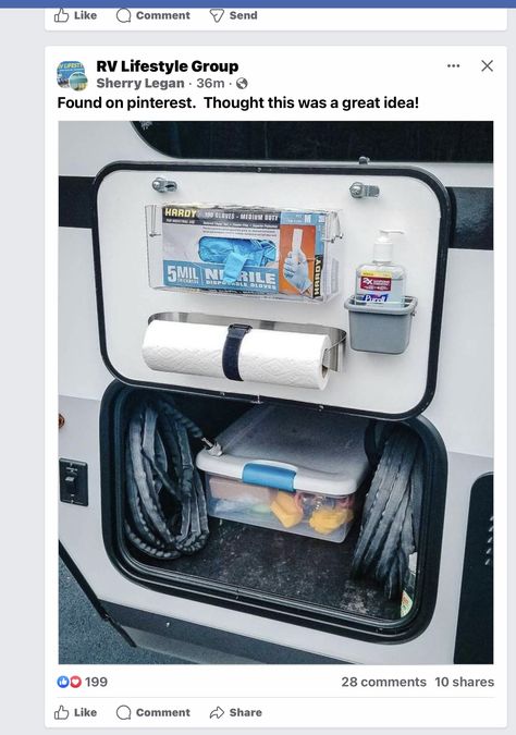 Sanitizing Station, Astuces Camping-car, Camper Organization Travel Trailers, Travel Trailer Organization, Trailer Storage, Camper Trailer Remodel, Rv Camping Tips, Camper Hacks, Camper Organization