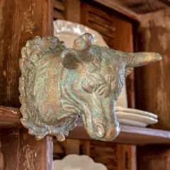 Green and White and Everything Nice | Antique Farmhouse Cow Head Decor, Animal Head Wall, Kitchen Looks, Holly Branch, Head Sculpture, Cow Head, Wall Mounts, Animal Head, Fireplace Screen