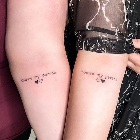 Bff Tattoos Meaningful, Tatoos Small For Best Friends, Forever Best Friend Tattoos, Bestie Tattoos Words, Mini Tats Matching Friends, Matching Saying Tattoos, Matching Tattoos Writing, Best Friend Arm Tattoos, Tattoos To Get With Your Cousin