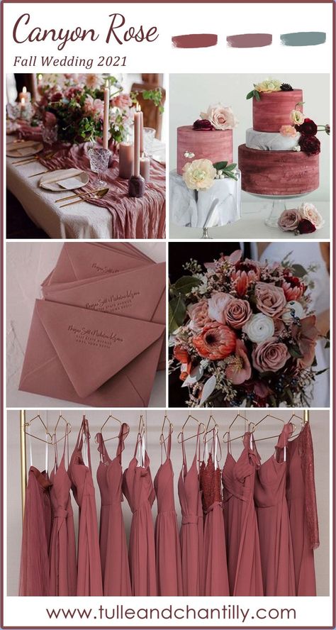 Wedding Theme Colors September, Rustic Pink Bridesmaid Dresses, October Wedding Colors Schemes Bridesmaid Dress, Wedding Color Schemes Pink, Wedding Pallettes, Fall Wedding Color Inspiration, Dusty Rose Fall Wedding, Wedding Motif Color, Fall Wedding Colors Red