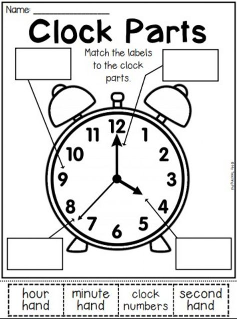 Parts Of A Clock, Kindergarten Telling Time, Clock Worksheets, How To Tell Time, Math Practice Worksheets, Time Lessons, Telling Time Worksheets, Free Preschool Worksheets, Math Measurement