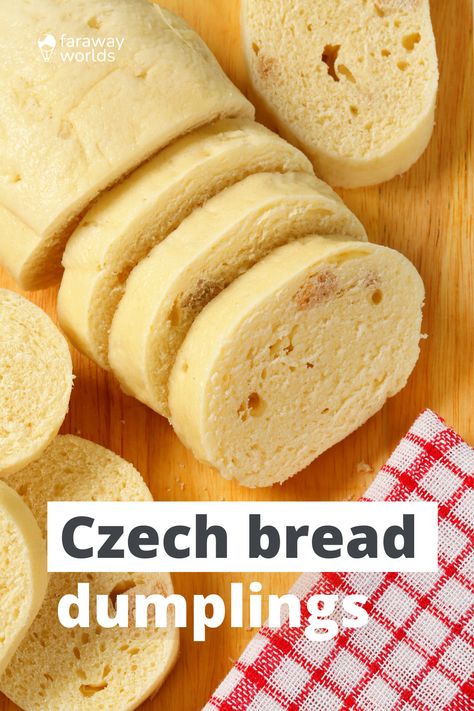 Knedlíky: Czech bread dumplings Polish Drop Dumplings, Czech Bread Dumplings Recipe, Czech Bread Dumplings, Yeast Dumplings, Czech Dumplings Recipe, Czech Goulash, Czech Republic Food, Bread Dumplings Czech, Czech Dumplings