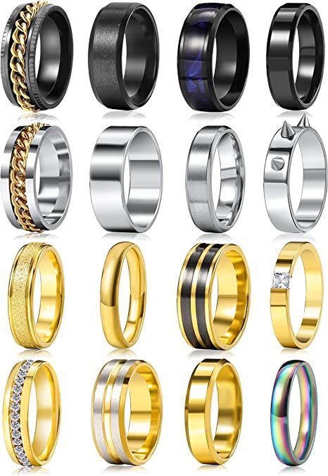 AFFILIATE LINK: https://amzn.to/3pGHHSL Stainless Steel Wedding Bands, Matching Couple Rings, Cool Rings For Men, Aesthetic Rings, Ringe Gold, Gold Rings Fashion, Mens Silver Rings, Cute Rings, Men's Ring