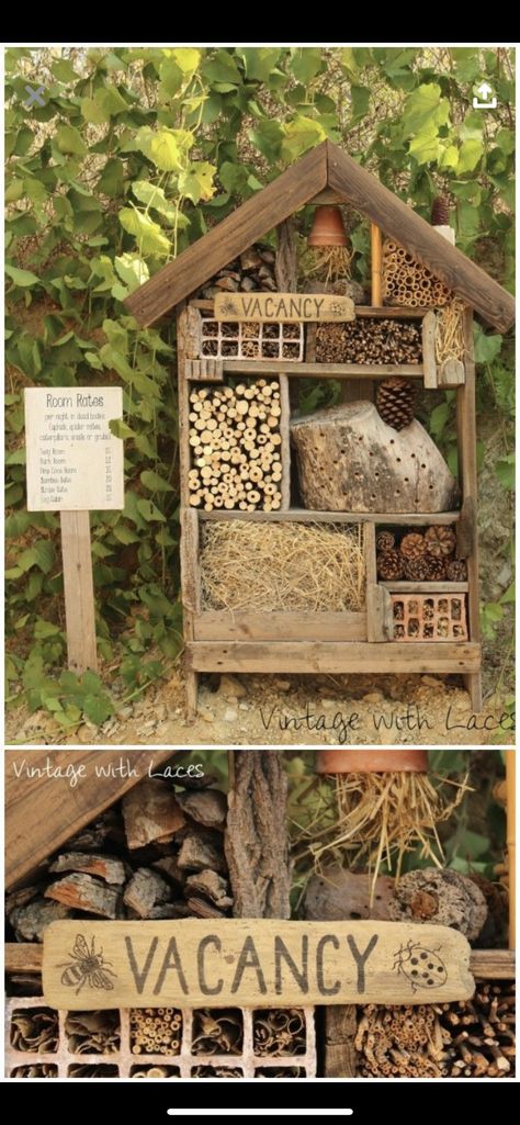 Bee Hotel, Bug Hotel, Insect Hotel, Garden Decor Ideas, Bee Garden, Vintage Garden Decor, Wildlife Gardening, Garden Deco, School Garden