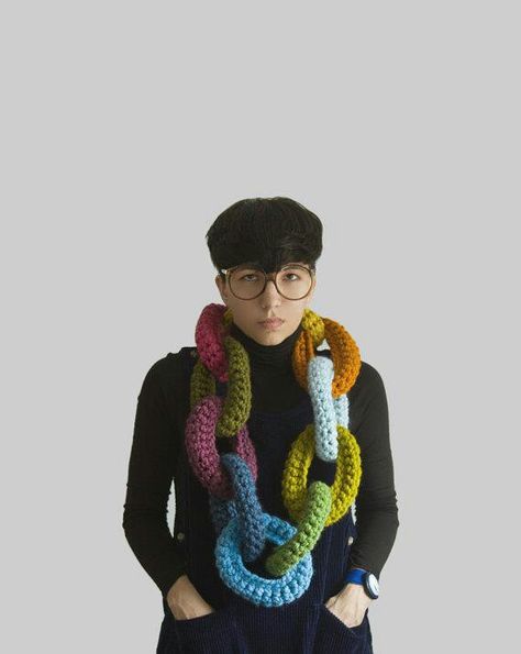 Chain Crochet Chain Scarf, Crochet Artist, Chain Scarf, Crochet Chain, Chunky Crochet, Unique Crochet, Geek Chic, Crochet Art, Crochet Scarves