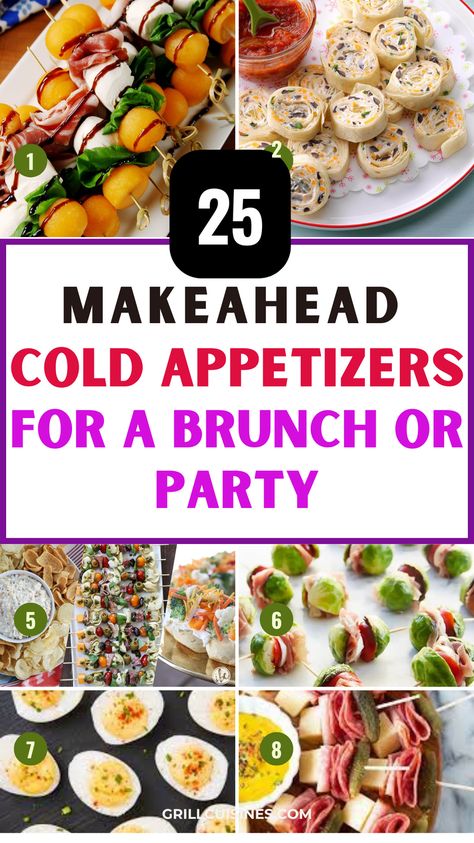 Prepare stress-free with these Make Ahead Cold Appetizers for your next potluck or lunch party! Perfect for any gathering, these easy and delicious recipes can be prepared in advance, leaving you more time to enjoy the event. From refreshing salads to bite-sized finger foods, these cold appetizers are sure to impress your guests.Easy Sides For Party, Healthy Brunch Appetizers Sides For Party, Appetizers For Potluck, Easy Brunch Appetizers, Make Ahead Cold Appetizers, Brunch Finger Foods, Cold Party Appetizers, Cold Appetizers Easy, Italian Appetizers Easy, Easy Make Ahead Appetizers