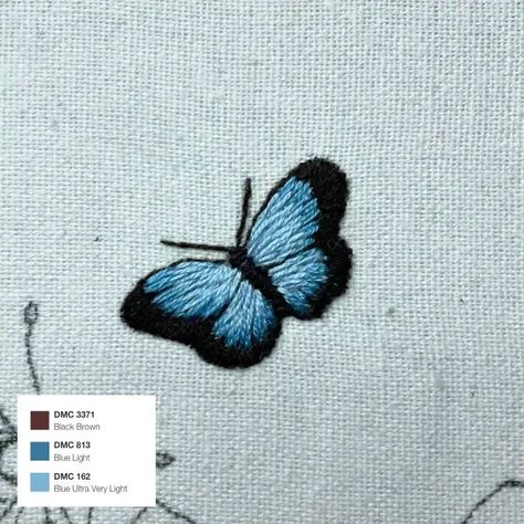 Butterfly Garden Free Embroidery Pattern - Makenstitch Embroidery Butterflies Simple, Embroidered Butterfly Pattern, Embroidery Inspiration For Beginners, Hand Embroidered Butterflies, Simple Embroidery Butterfly, Small Embroidery Butterfly, Butterfly Embroidery Tutorial, Embroidery Butterfly Tutorial, Butterfly Embroidery Pattern Free