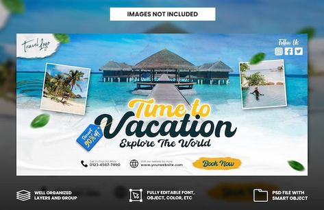 PSD travel agency holiday vacation faceb... | Premium Psd #Freepik #psd Travel Banner Design Ideas, Travel Post Ideas Instagram, Travel Banner Design, Travel Banner, Media Branding Design, Social Media Branding Design, Media Branding, Blog Banner, Facebook Cover Template