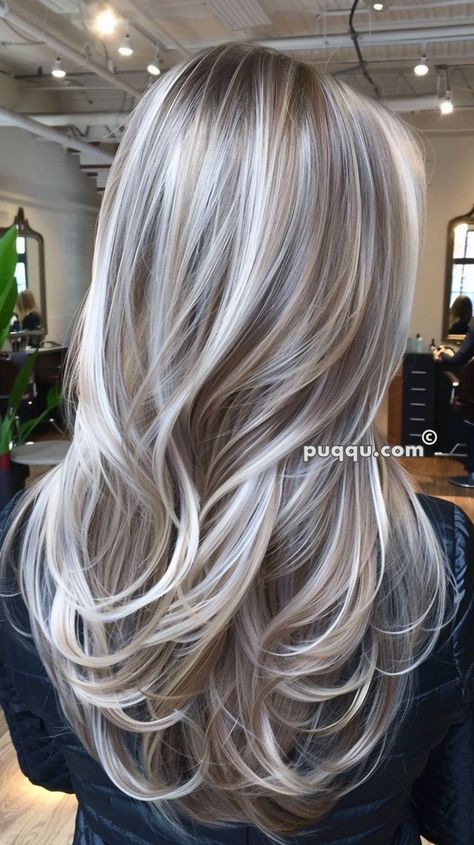 Dark Blonde Silver Hair, Winter Highlights For Blondes, Highlights For Blondes, Winter Highlights, Blonde Hair With Lowlights, Long Silver Hair, Ice Blonde Hair, Grey Blonde Hair, Fall Blonde Hair