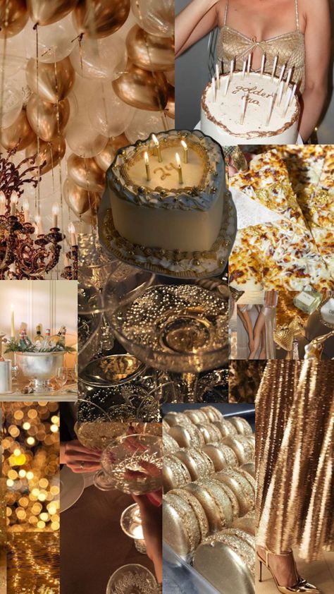 Party Aesthetic New Year, Birthday Ideas For November, Gold And White 21st Birthday Decorations, Birthday Theme 25 Years, Gold 17 Balloons, Glitter Birthday Aesthetic, White And Gold Birthday Party Ideas, 25 Golden Birthday Ideas, 25th Theme Party Ideas