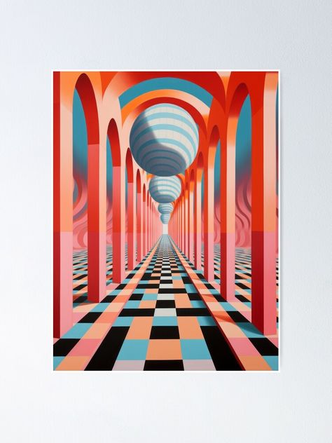 "Optical Illusion Hallway" Poster for Sale by pinkal Color Optical Illusions, Eye Illusions, Visual Illusion, Hallway Design, Illusion Art, Optical Illusion, Art Styles, Mural Art, Cubism