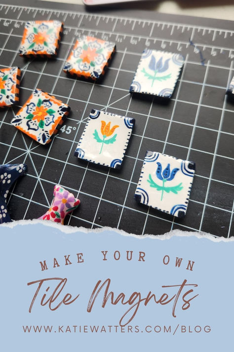 How To Paint And Seal Air Dry Clay, Air Dry Magnet Ideas, Make Polymer Clay Beads, Handmade Magnets Ideas, Diy Air Dry Clay Magnets, Flower Magnets Diy, Air Dry Clay Mosaic, Polymer Clay Fridge Magnets Diy, Clay Trinkets Easy