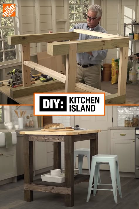 In this guide, you'll learn how to build a cheap DIY kitchen island that is the perfect addition to your home. You can add counter and storage space with a versatile piece that will fit any space. We will show you all the materials, tools and steps to build your own Kitchen Island. Build Your Own Kitchen Island, Cheap Diy Kitchen, Simple Diy Kitchen, Build Your Own Kitchen, Diy Kitchen Projects, Garden Decor Diy, Carpentry Diy, Diy Kitchen Island, Garden Decor Ideas