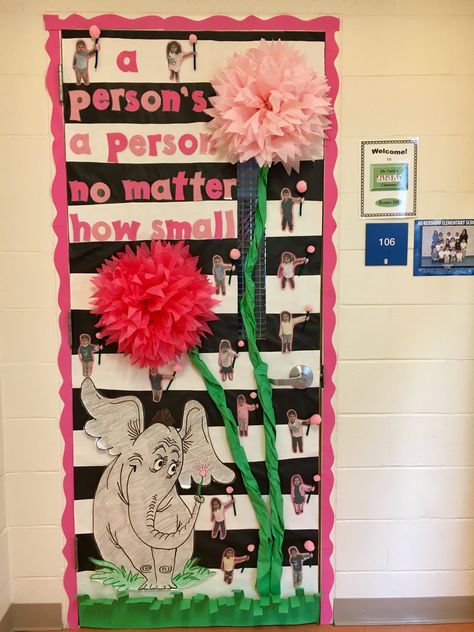 Horton Hears a Who door. Dr. Seuss Week Dr Seuss Cutouts, Horton Hears A Who Classroom Decorations, Story Book Door Decorations, Horton Hears A Who Decorations, Horton Hears A Who Bulletin Board, Dr Sues Door Decorations Dr Suess, Dr Suess Bulletin Boards, Dr Suess Door Decorations Classroom, Horton Hears A Who Door Decoration