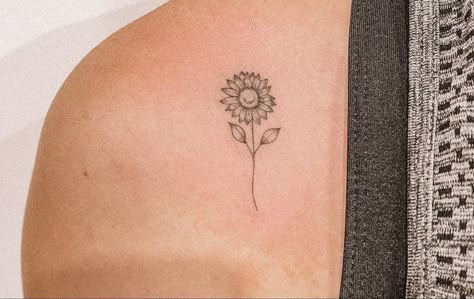 Fine Sunflower Tattoo, Fine Line Sunflower Tattoo Shoulder, Sunflower Line Tattoo, Sunflower Fine Line Tattoo, Fineline Sunflower Tattoo, Sunflower Ankle Tattoo, Dainty Sunflower Tattoo, Delicate Sunflower Tattoo, Minimalistic Sunflower Tattoo