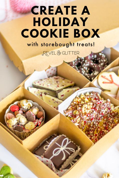 Cookie Containers Packaging Ideas, Cookies Gift Packaging Ideas, How To Package Christmas Treats, Store Bought Bake Sale Ideas, Decorate Store Bought Cookies, Cookie Treat Boxes, How To Wrap Baked Goods, Desert Gift Box Ideas, Christmas Treat Packaging