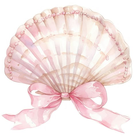 Coquette sea shell invertebrate seashell seafood. | free image by rawpixel.com / Ning Girly Watercolor Paintings, Sea Shells Aesthetic, Seashells Aesthetic, Shell Aesthetic, Seashell Clipart, Shell Illustration, Spring Icons, Photowall Ideas, Bow Sticker