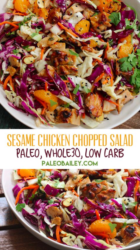 Sesame Chicken Chopped Salad, Marinade For Grilled Chicken, Whole 30 Salads, Healthy Sesame Chicken, Paleo Salad, Paleo Salad Recipes, Food Egg, Chicken Chopped Salad, Meat Marinade