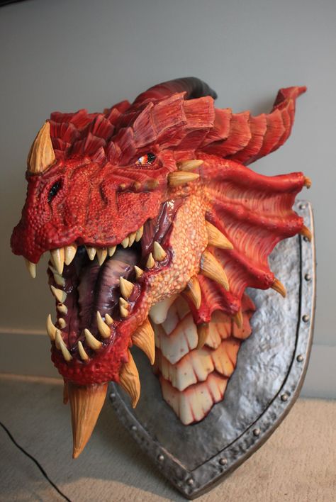 Animal Head Decor, Dnd Room, Dragon Medieval, Dragon Project, The Red Dragon, Paper Mache Animals, Dragon Birthday, Clay Dragon, Dragon Sculpture