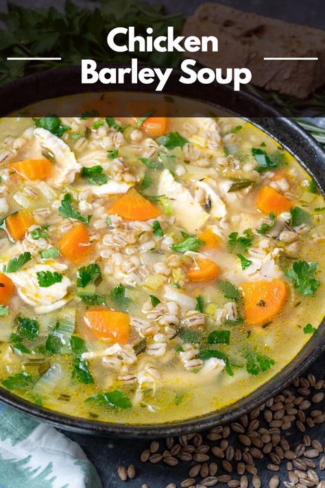 Chicken Barley Soup, Chicken Barley, Hearty Chicken Soup, Vegetable Barley Soup, Chicken Curry Soup, Chicken Soup Recipes Homemade, Chicken Vegetable Soup Recipes, Barley Recipe, Comfort Recipes