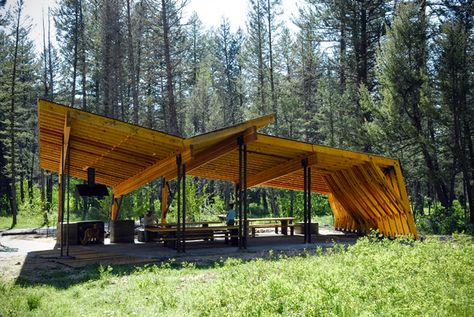 Pine Creek Pavilion | Artemis Institute | Archinect Architecture Studio Design, Picnic Shelter, Mini Chalet, Blind Ideas, Park Pavilion, Pavilion Architecture, Warehouse Design, Pavilion Design, Outdoor Pavilion