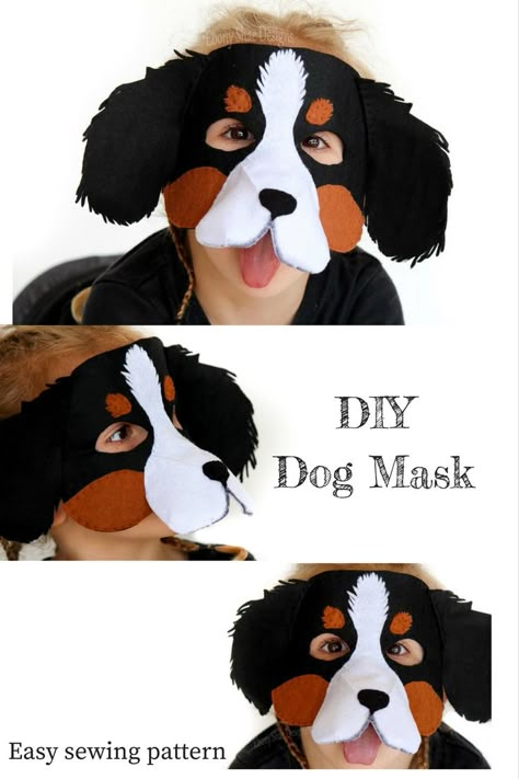 Puppy Costume For Kids, Felt Animal Masks Diy, Puppy Mask, Dog Costumes For Kids, Simple Sewing Pattern, Puppy Halloween Costumes, Pattern For Dress, Animal Masks For Kids, Dog Costumes Funny