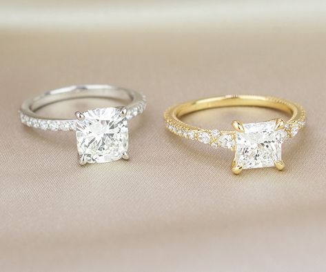 Cushion Vs Princess Diamond Rings, Princess Diamond Engagement Rings Cushion Cut, 3 Carat Engagement Rings, Wedding Rings Square, 3 Carat Engagement Ring, Gold Stacking Rings Wedding, Diamond Engagement Rings Cushion, Cushion Cut Diamond Engagement Ring, Princess Diamond Ring