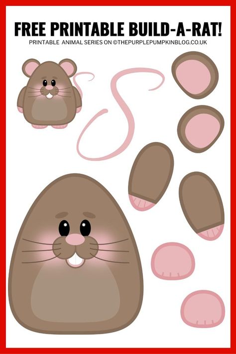 Part of a printable Build An Animal series, Rusty the Rat is a free printable paper rat template that can be cut and stuck together! Great for Chinese New Year too! Paper Craft Animals, Paper Toy Design, Paper Toy Car, Chinese New Year Craft, Craft Animals, New Year Craft, Free Printable Paper, Chinese New Year Crafts, Purple Pumpkin