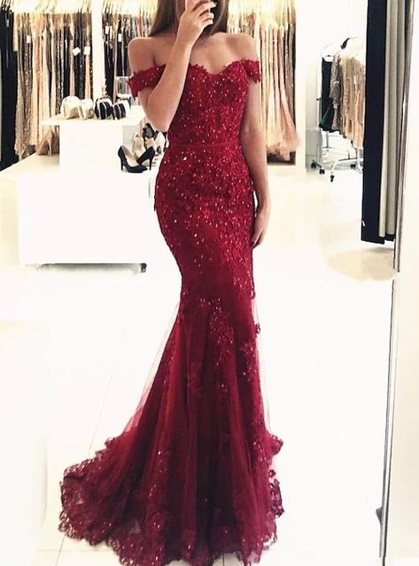 Burgundy Bridesmaid Dresses Lace, Prom Dresses Off The Shoulder, Mermaid Prom Dresses Lace, Prom Dresses Cheap, Dresses Short Prom, Red Prom Dresses, Mermaid Evening Gown, Prom Dress Ideas, Prom Dresses 2020