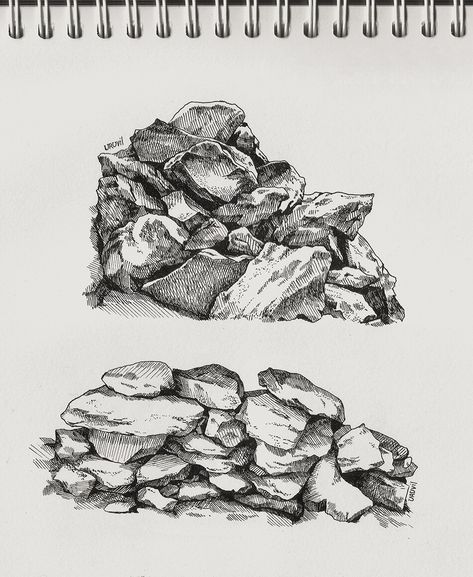 ArtStation - Ink Drawing Rocks, Landscape Pencil Drawings, Amazing Drawing Ideas, Pencil Drawings For Beginners, Pen Art Drawings, Landscape Sketch, Pen Drawings, Architecture Drawing Art, Charcoal Art