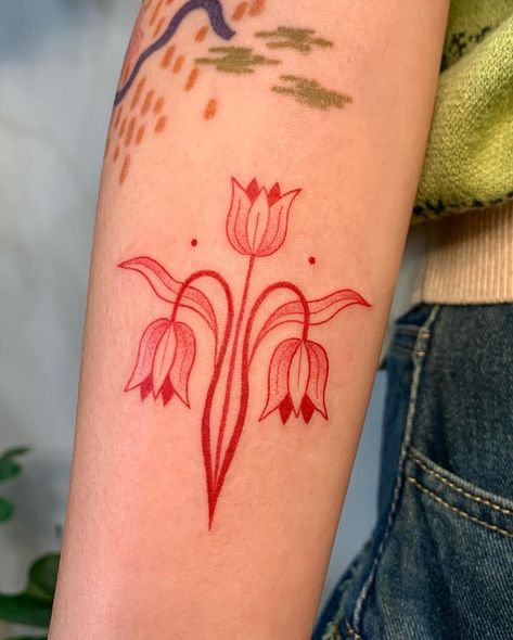 For Jennifer 🌷 〰️ Done at @yarrow.studio 〰️ | Instagram Horizontal Tattoos For Women, Ornamental Arm Tattoo, Ornamental Flower Tattoo, Purple Flower Tattoo, Ornament Tattoo, Ornamental Tattoos, Embroidery Tattoo, Tattoos For Women Flowers, Handpoke Tattoo